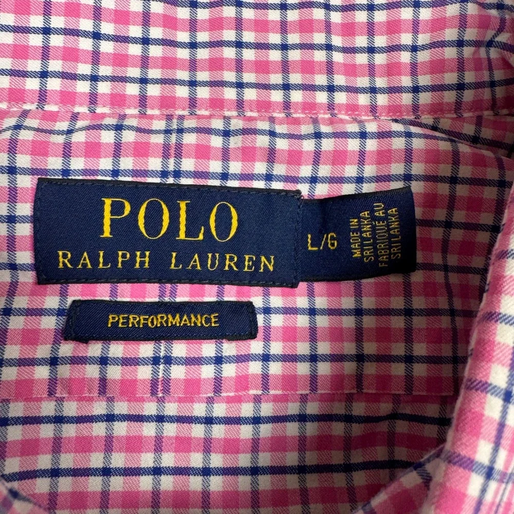 Polo Ralph Lauren Performance Shirt Mens Large Pink Blue Gingham Button Down L/S